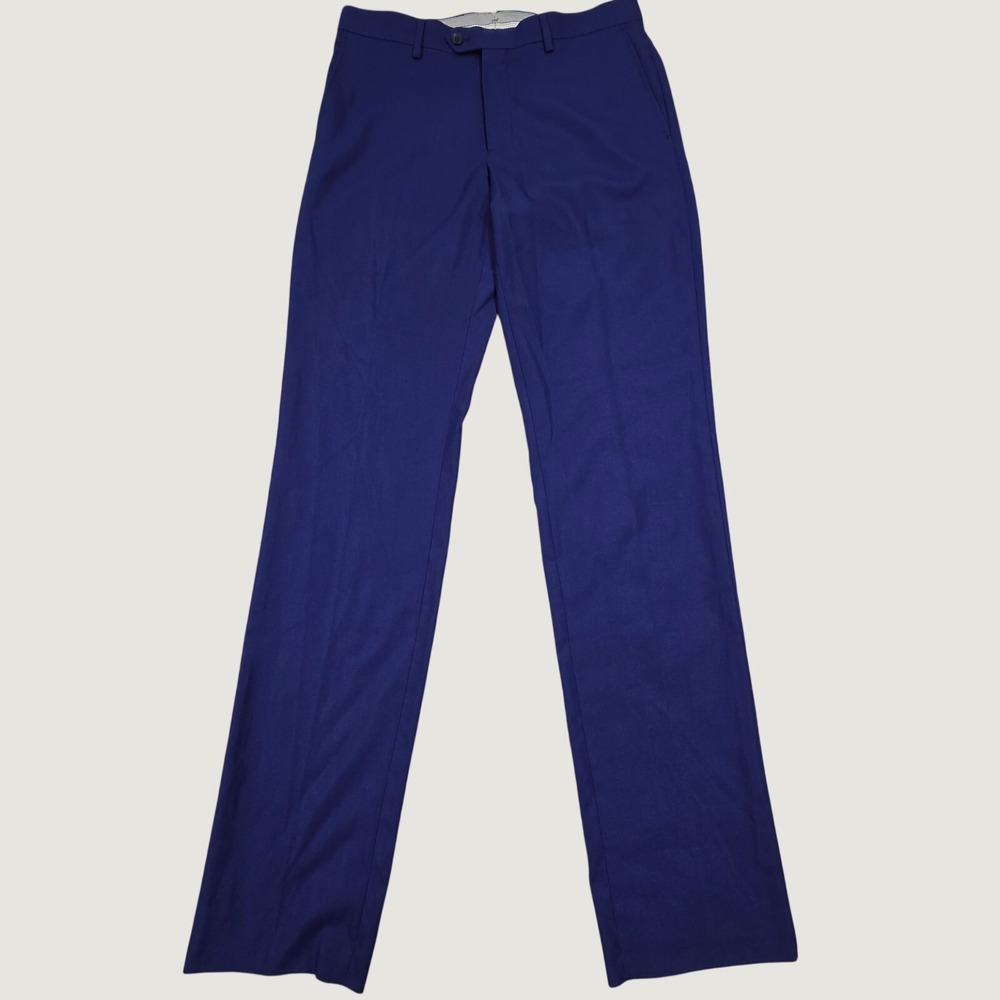 Tailorbyrd Dress Pants Mens 32W Blue Unhemmed Flat Front Professional Minimalist